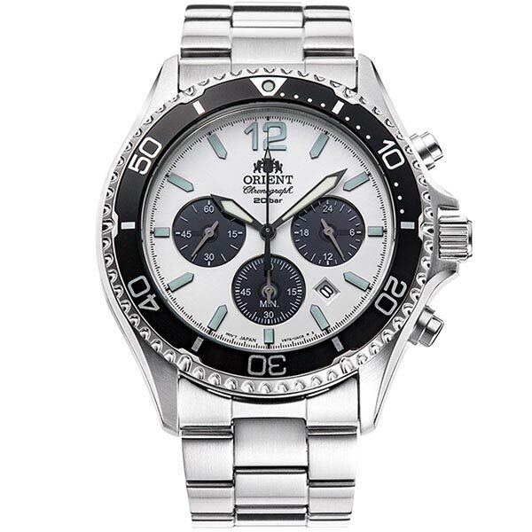 Orient Mako RN-TX0203S Panda White Dial Solar Analog Chronograph