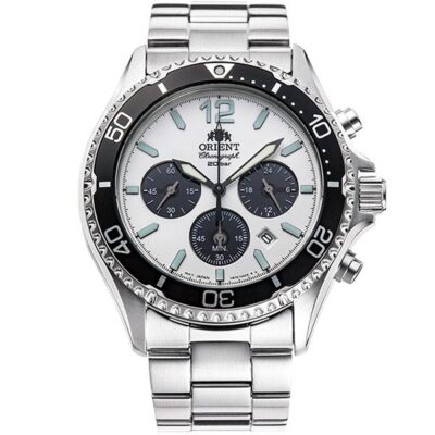 Orient Mako RN-TX0203S Panda White Dial Solar Analog Chronograph Men Watch NEW