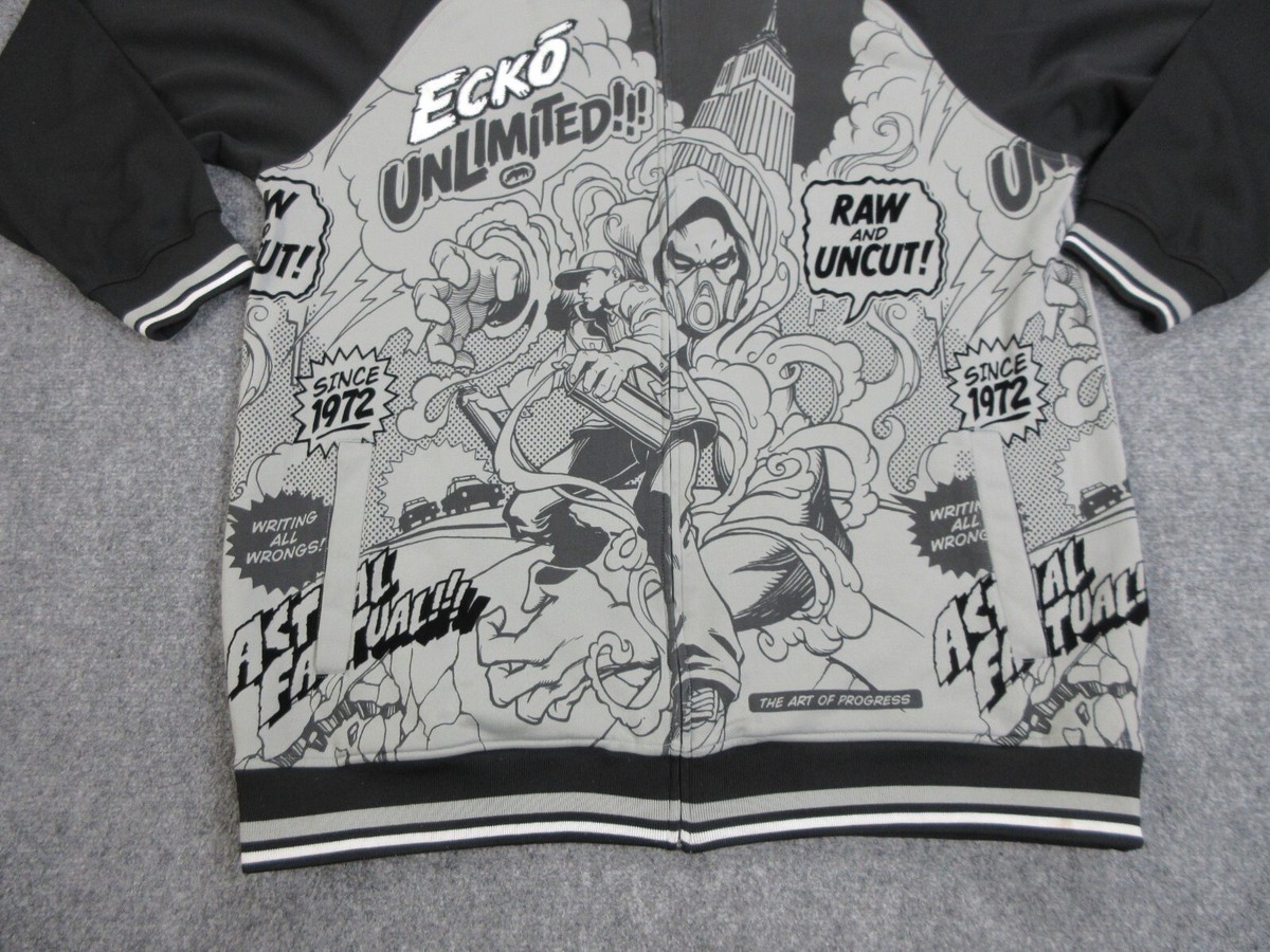 VINTAGE Ecko Unltd Track Jacket Mens 2XL XXL Gray Graffiti Comic