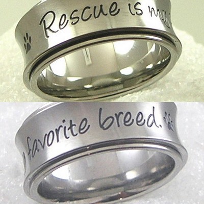 Pet Rescue Spinner Ring Stainless Steel  Paw Print Dog Cat Silver