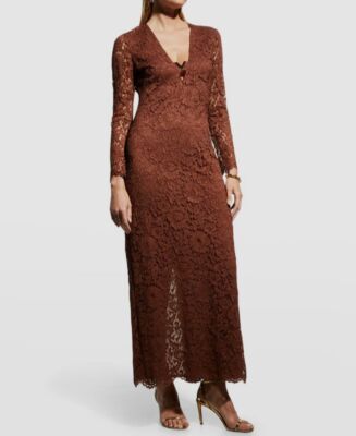 $5700 Valentino Women's Brown Lace Goldtone Logo V-Neck Mossi Dress Size 44 | eBay $5700 Valentino Women's Brown Lace Goldtone Logo V-Neck Mossi Dress Size 44 | eBay