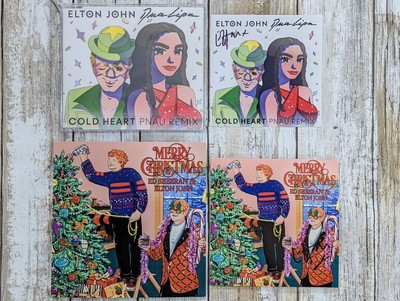 Merry Christmas Ed Sheeran Elton John DuaLipa Cold Heart BOTH SIGNED ELTON JOHN