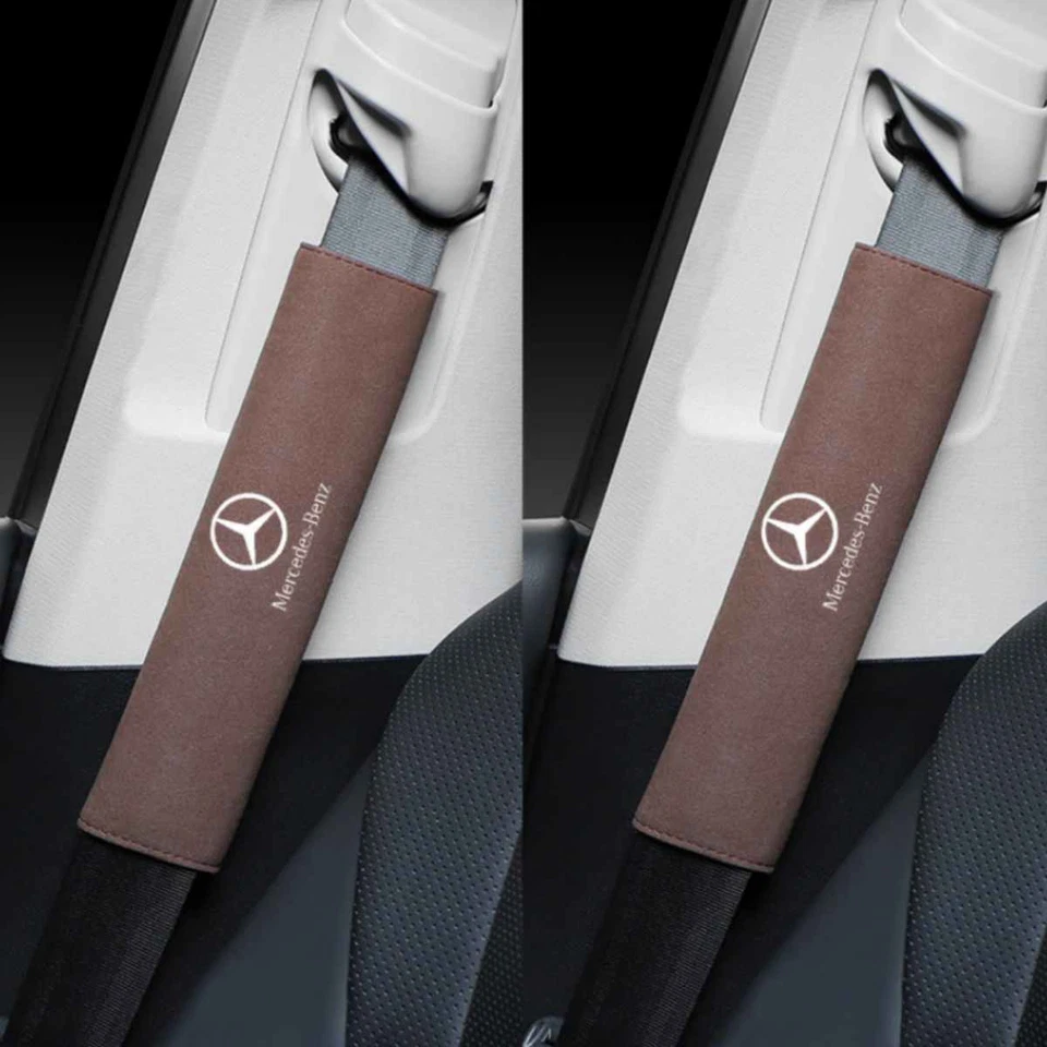 2PCS Suede Leather Car Seat Belt Cover Shoulder Pads for Mercedes Benz Coffee - Imagem 2 de 2