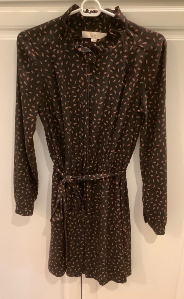 brown dress loft Ann Taylor Black/ Size 2 LS Ruffle Neck Belted Elastic Waist vt::Dresses::Style::Off Shoulder Modest Sparkly Lilac Evening Size:xlarge