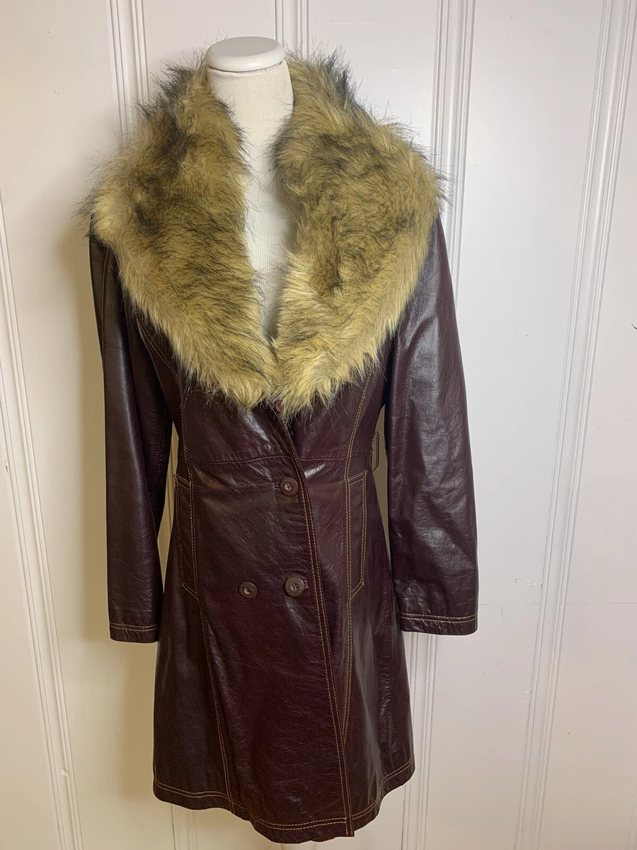 Vintage Leather Coat w/ Faux Fur Collar Maxima Wilsons Leather