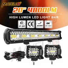 20'' 420W Triple Row Flood Spot Combo LED Light Bar with Wiring Harness+4'' Pods
