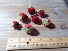 Set of 7 Miniature Pincushions Handmade Velvet Strawberries Rosy Pinks and Reds