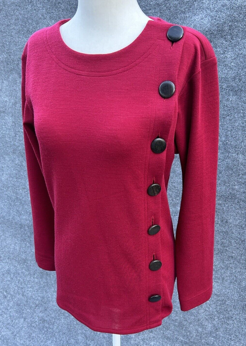 Vintage 70s Yves Saint Laurent Rive Gauche Red Wool Button Detail 