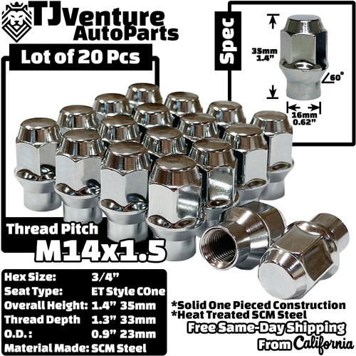 20Pc Chrome M14x1.5 ET Style Lug Nut 3/4" Hex Fit Tesla Model 3/X/Y/S All Year - Picture 2 of 4