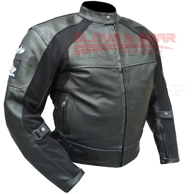 HANDMADE BLACK HONDA MOTORCYCLE COWHIDE LEATHER ARMOURED MOTORBIKE PERFORATED JACKET