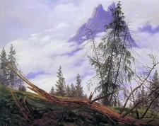 Dipinto olio caspar david friedrich - vetta montagna con nuvole alla deriva tela