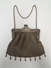 1900'S ANTIQUE SILVER CHAIN HANDLE MESH PURSE 270g 9.5oz STAMPED G. SILVER-X