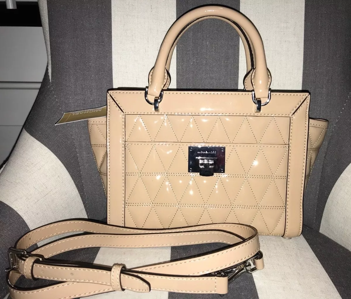 NWT Michael Kors Oyster Patent Leather Messenger Handbag Tote Purse New 428