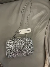 Olga Berg Casey Hot Fix Encrusted Clutch in Silver /black