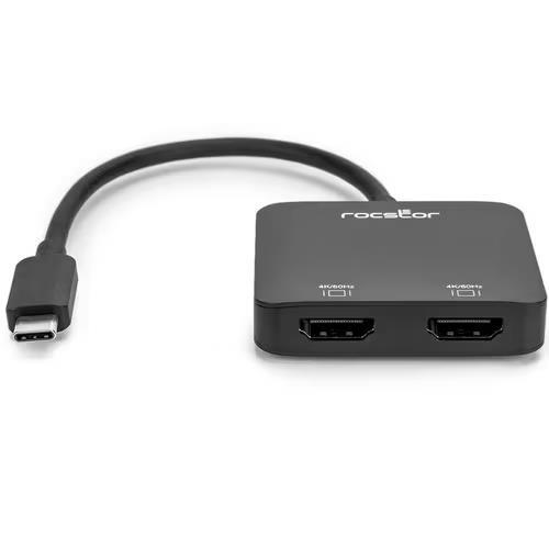 Adaptador Splitter Rocstor Y10A203-B1 USB-C a Dual HDMI 4K 3840x2160 Gris Negro - Imagen 2 de 6