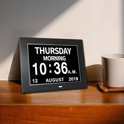 Clock with Day and Date for Elderly-3 Colors Display Digital Calendar Black