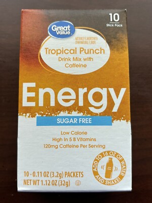 Tropical Punch Energy Sugar Free with Caffeine Drink Mix New Singles to Go
