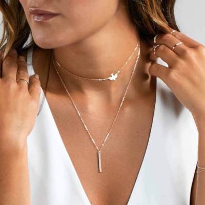 Stab doppel Kette Halskette gold silber Vogel Bird Tier Style Blogger