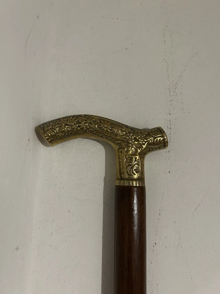 Ancienne Canne De Marche Tête Laiton - Photo 3/4