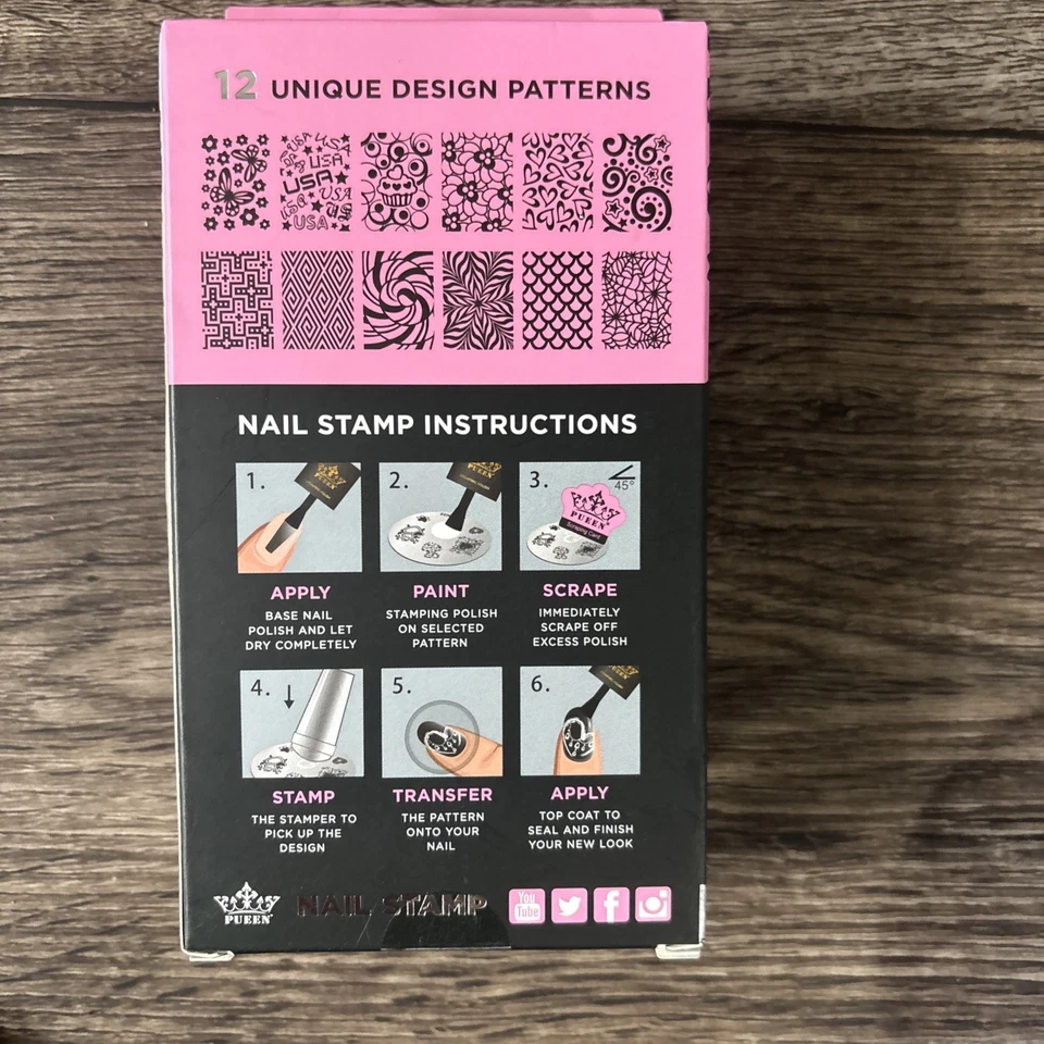 Kit de diseñador de estampillas de arte en uñas PUEEN, placa de estampado de metal 12 patrones #DK31108 Foto 2 de 4