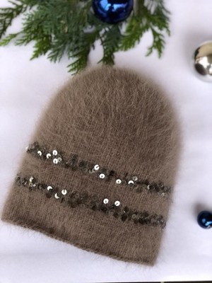 Ladies Hand Knitted Angora Hat - Soft & Warm, with Fine Sequins