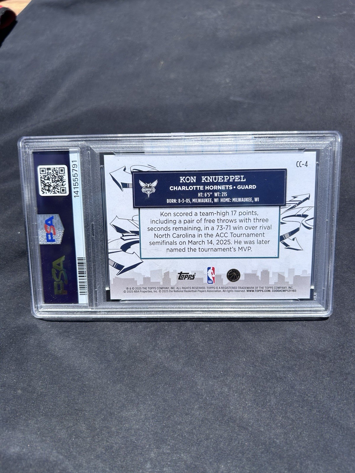 2025-26 Topps Kon Knueppel Clutch City Prospects RC Holo Foil #CC-4 PSA 10 view 2