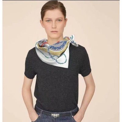 Hermes Scarf Stole Reaction en Chaines White Chain Silk Woman Auth