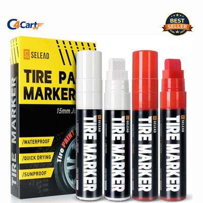 4 Pack Jumbo Tire Marker Pens White Red 15mm Waterproof Permanent Paint