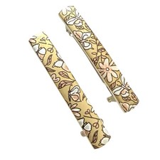 1970  s Gold Floral French Barrettes Hair Clips, Deadstock, Made in France, Pair