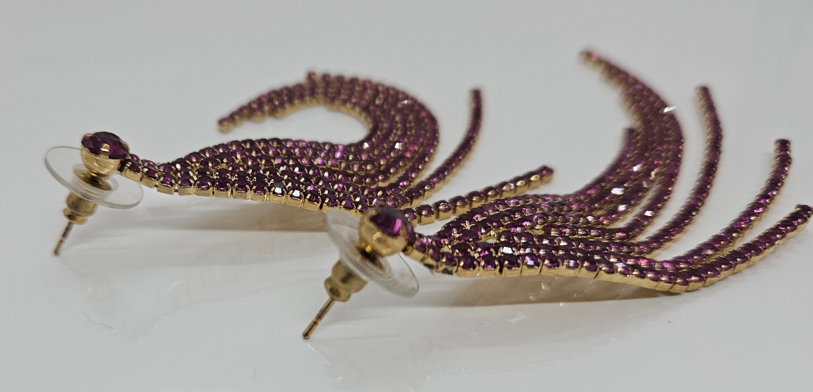 Long Multi Stone Raspberry Rhinestone Drop Dangle… - image 4