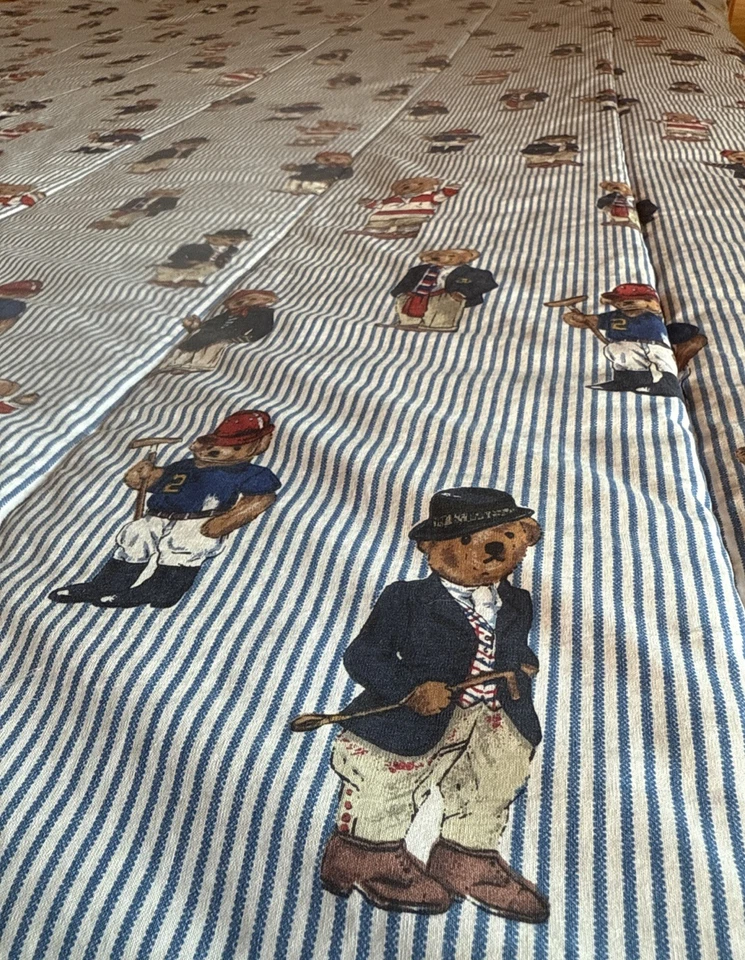 Ralph Lauren Vtg Teddy Bear Polo Striped Twin Sheet Set Fitted Flat & Comforter - Image 2 of 4
