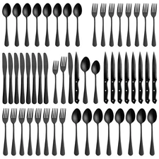 48 Pcs Black Silverware Set Stainless Steel Flatware Set,Kitchen Utensil Set ...