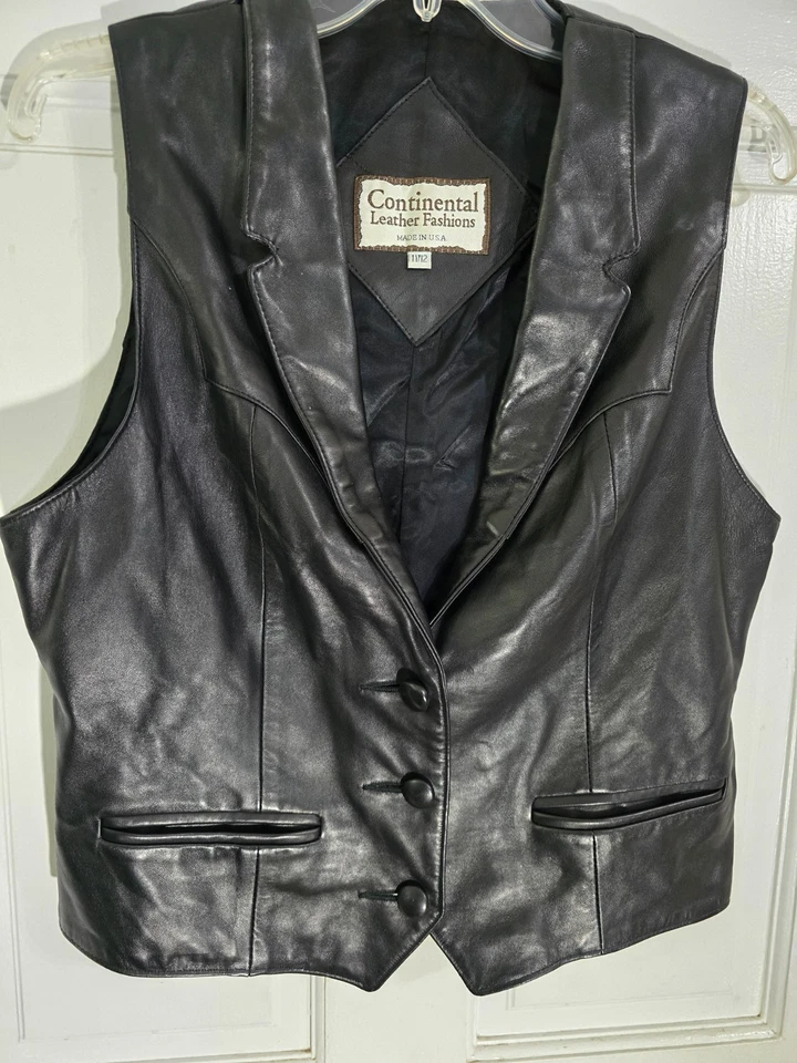 Женский черный кожаный жилет Continental Leather Fashions на пуговицах спереди размер 11/12 - Изображение 4 из 4