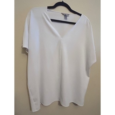 H&M Blouse Women Size 12 White Excellent V-Neck Short Sleeve Relaxed Fit