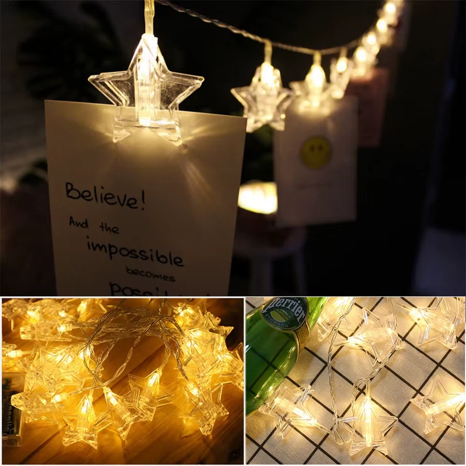 3M 20 LED Star Photo Clip Fairy String Light Battery Powered for Hanging Picture - Image 2 of 4