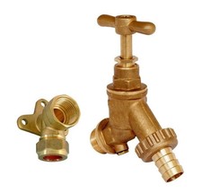 Garden Hose Double Check Valve Bib Tap Built In 1/2" 15mm & Wall Plate Elbow