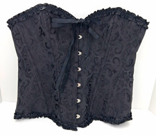 Strapless Black Jacquard Boned Lace-Up Corset Top 4XL Plus Ruffle Bow