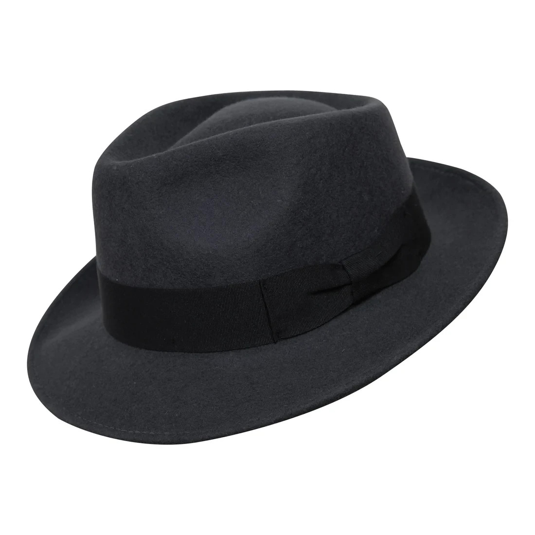 BORGES AND SCOTT DOYLE FELT FEDORA DARK GRAY 62CM, NEW WITH TAGS/CARRY BAG.