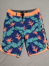 Hurley hawaiian print swim trunks shorts, tie closure, big kids 14/27, medium