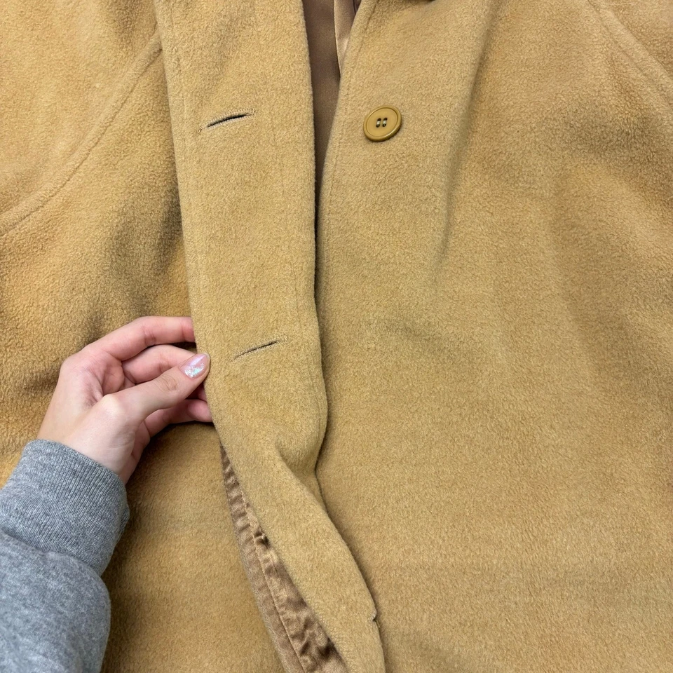 Vintage 80s Calvin Klein Tan Womens 10 Wool Long Trench Coat USA Union Made - Image 4 of 4