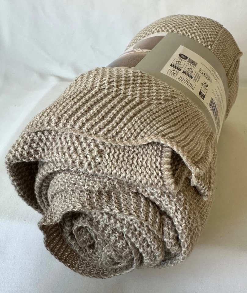 Strick Plaid Kuscheldecke Tagesdecke 130 x 170 ÜBERWURF creme beige Neu - Bild 2 von 3