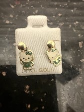 Vintage Hello Kitty 14K Gold Enamel Earrings   Child / Baby   Sanrio Style