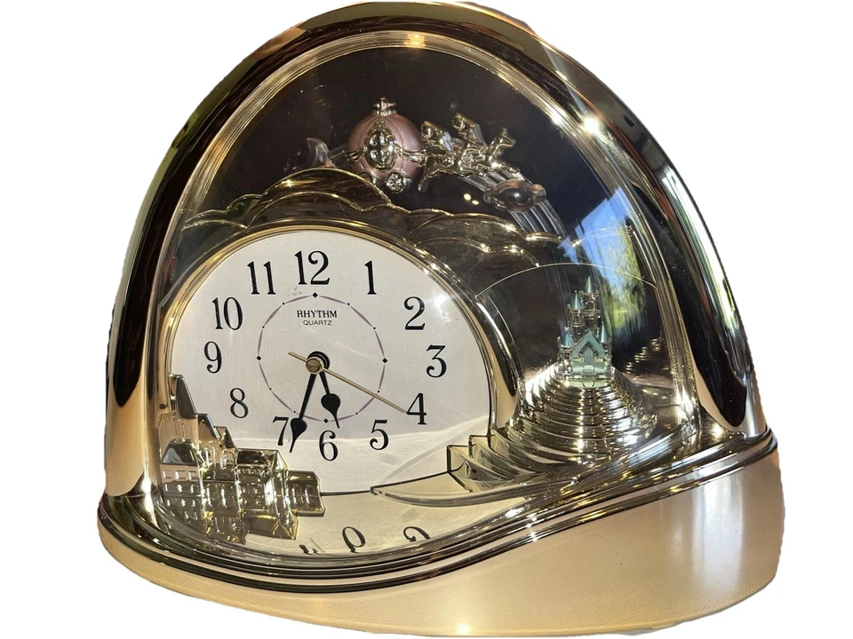 Rhythm Gold 3D Clock Disney Cinderella Pink Carriage Fantasy Musical Wall - Image 2 of 4