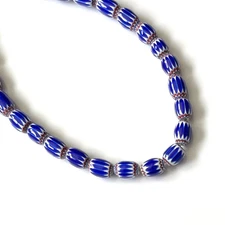 25 Itsy Bitsy Old Blue Venetian 6 Layer Chevron Glass African Trade Beads