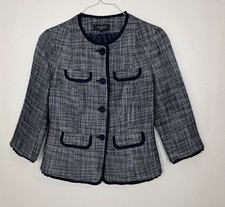Talbots Tweed Blazer Jacket Double Breasted Size 4 Petite Women's Navy Blue