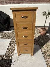 Roseland Tallboy Chest of 5 Drawers Oak Finish Metal Cup Handles