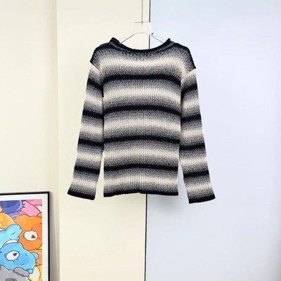 Christian Dior Gradient Stripe Shoulder Button Crew Neck Long Sleeve Knit Top