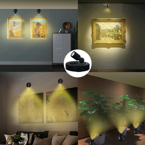 Foco LED a batería, focos interiores, foco alimentado negro-3000K - Imagen 6 de 7