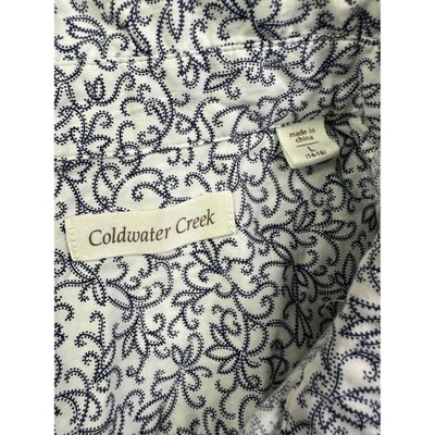 Coldwater Creek Women's L 14-16 Navy Blue White Scroll Paisley 3/4 Sleeve Shirt