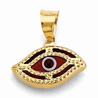 Gold Evil Eye Amulet Pendant Mediterranean Eye Motif Red Accent Jewelry 13 mm 